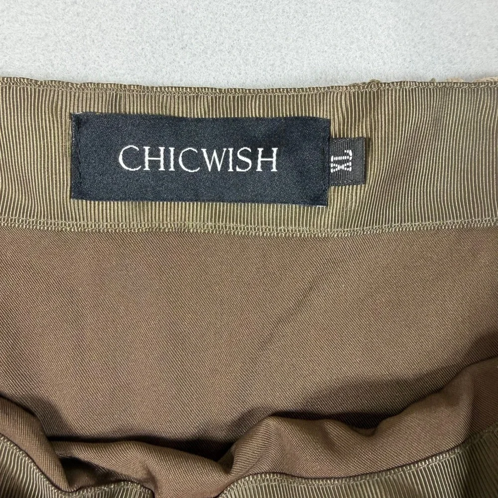 Chicwish Olive Tan Blue Leaf Crochet Lace Midi Skirt Scalloped Hem XL Boho